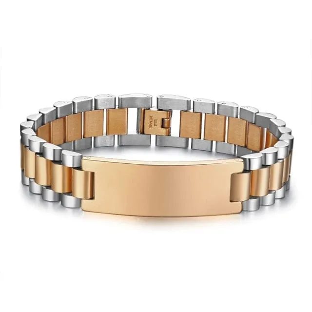 10MM -15.5MM LUXURY METAL ID BRACELET PREMIUM OYSTER STYLE BAND PERSONALIZED ENGRAVING BRACELETS GIFT FOR HIM