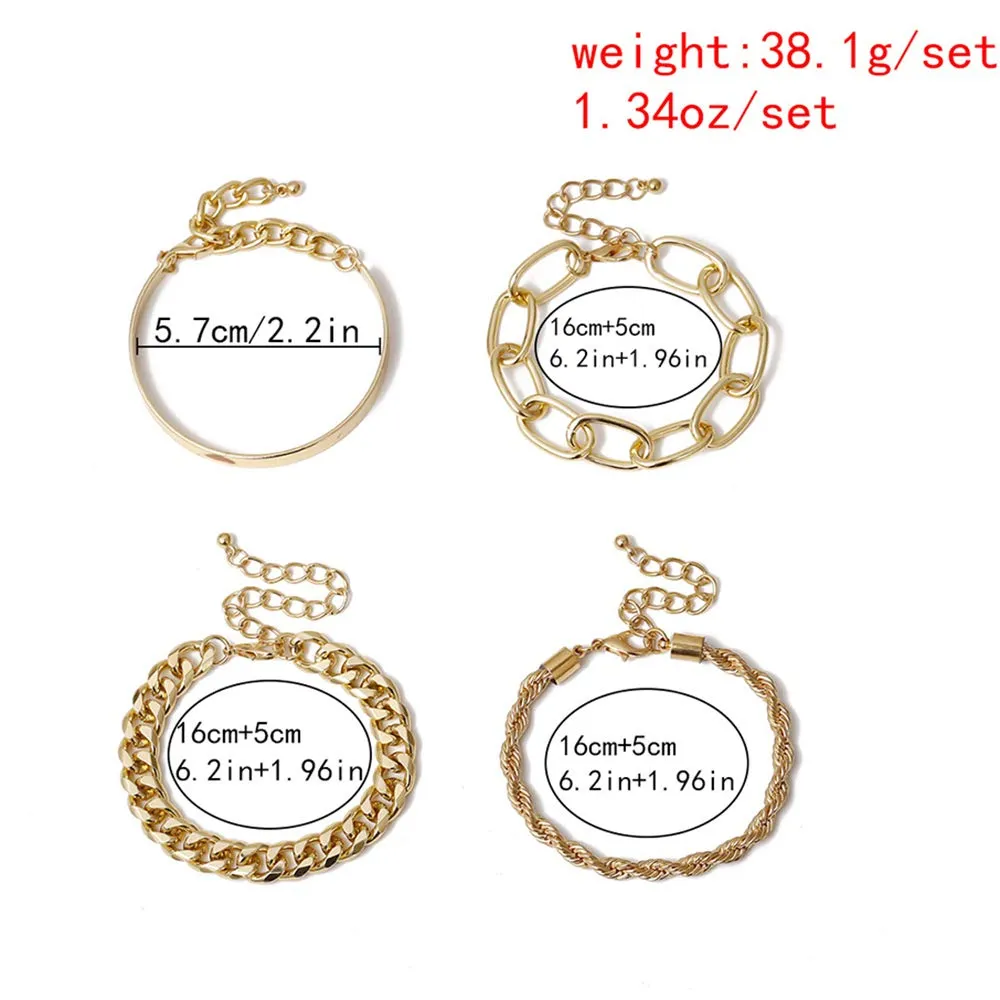 4-Piece: Women Adjustable Boho Chain Bracelets Set