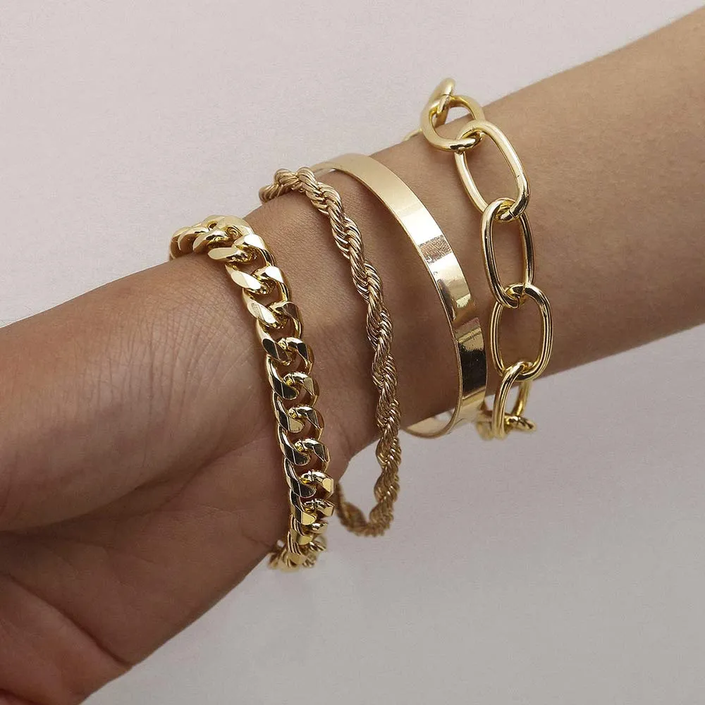 4-Piece: Women Adjustable Boho Chain Bracelets Set