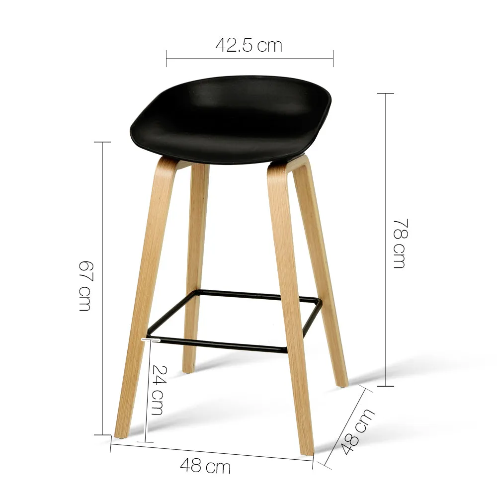 Artiss Set of 2 Wooden Backless Bar Stools - Black