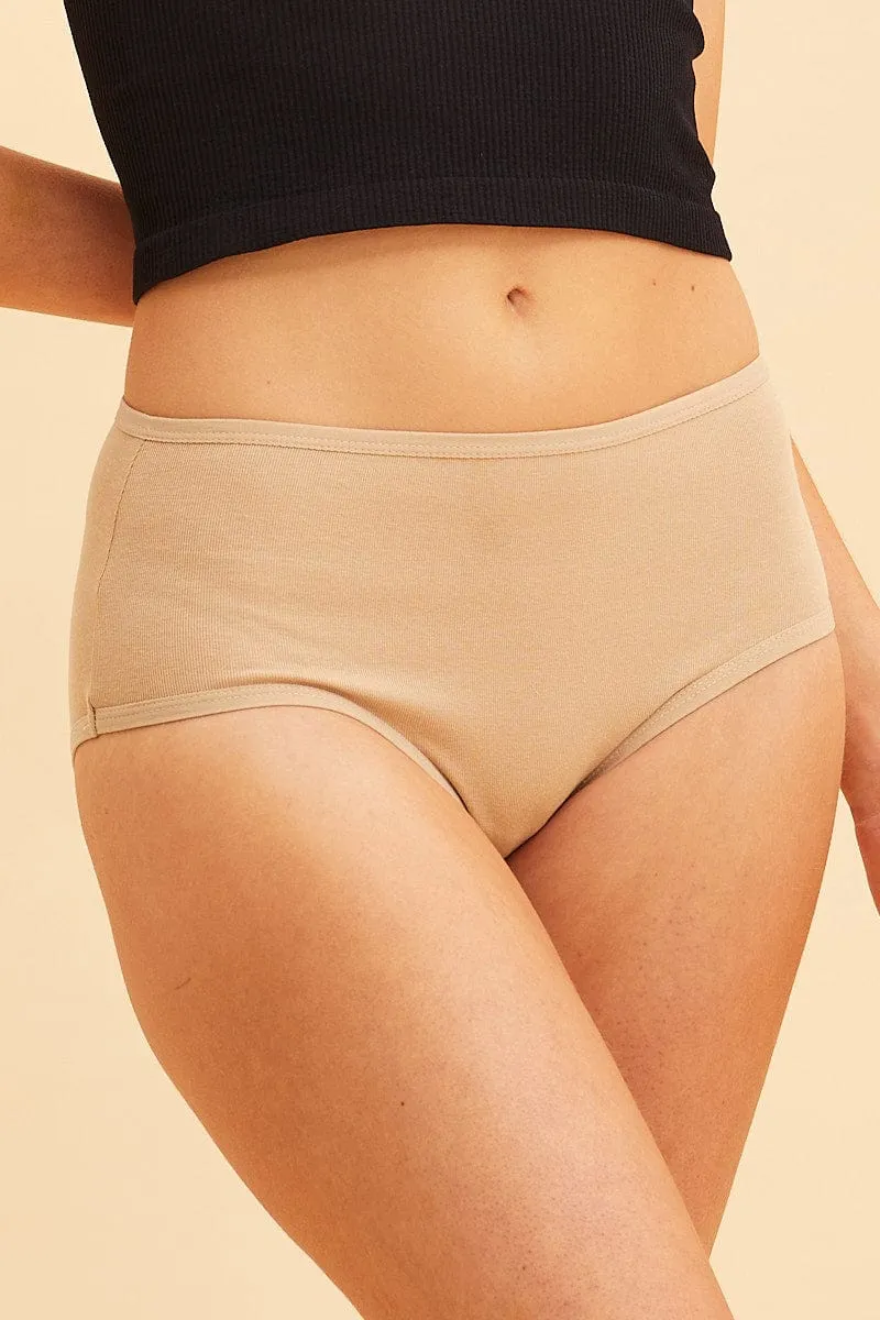 Beige High Waisted Brief Cotton Stretch