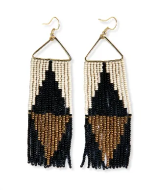 Brooke Split Diamond Beaded Fringe Earrings Black