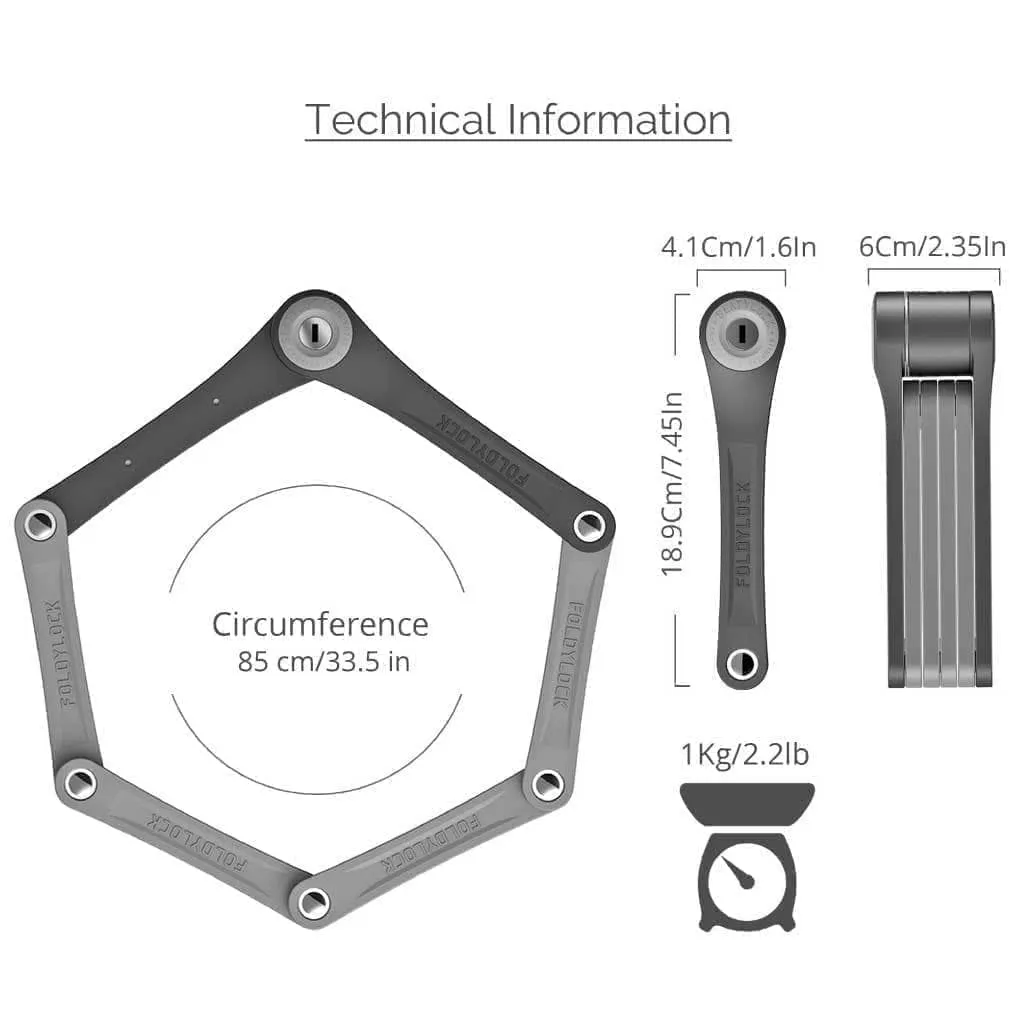 FoldyLock Compact - 85 cm / 33.5" for Bikes and Scooters