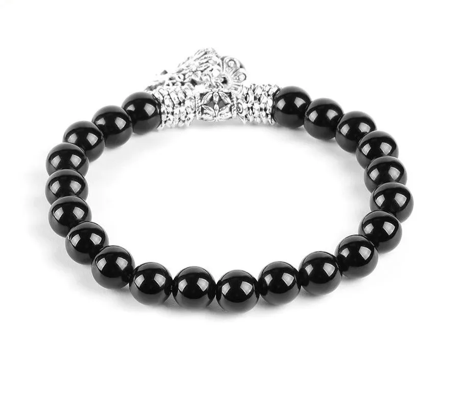 Healing Natural Black Onyx Beaded Stretch Bracelet