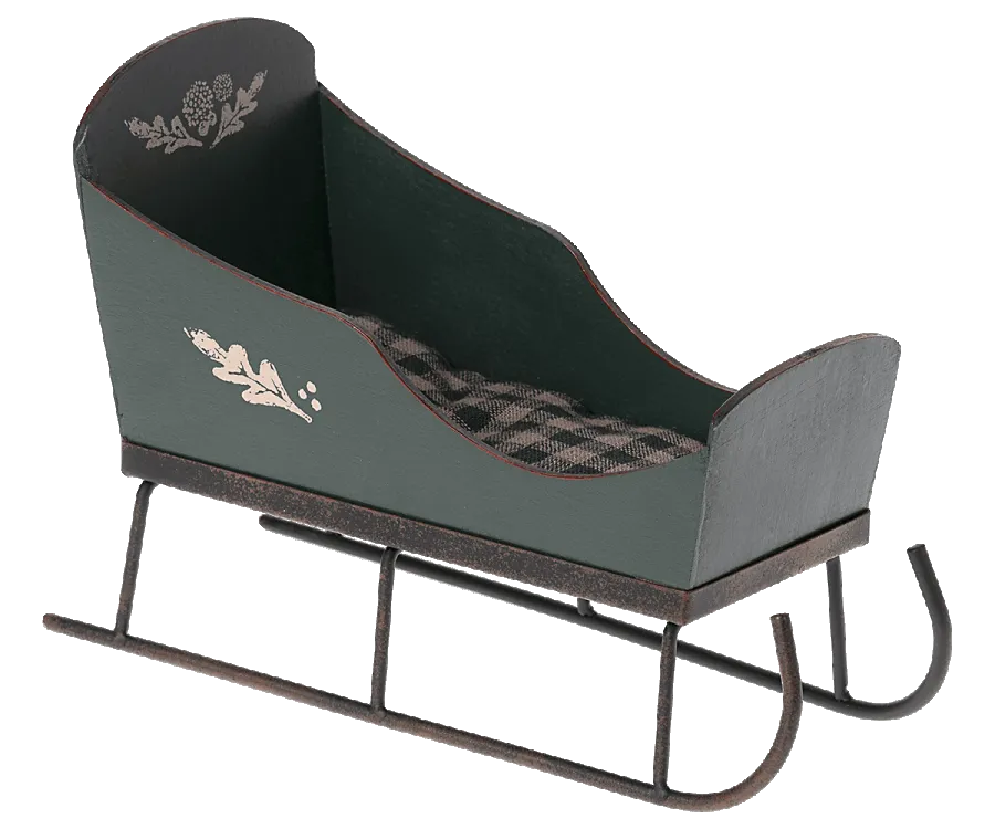 Maileg Sleigh Mini Size For Teddies, Mini Pixies, Size 1/2 Bunnies etc Green NEW ARRIVAL