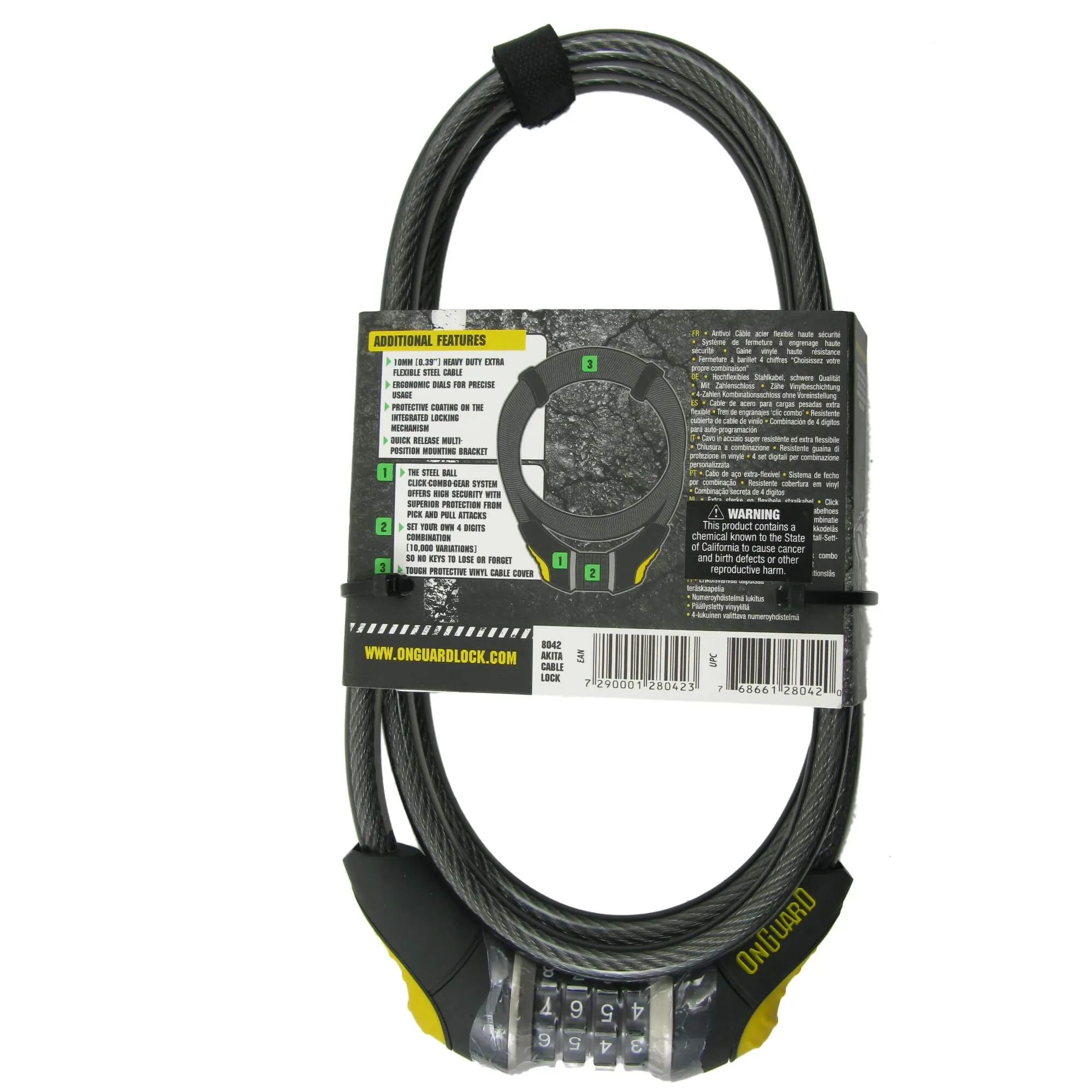 OnGuard 8042 Akita 185cm x 10mm Combo Cable Lock