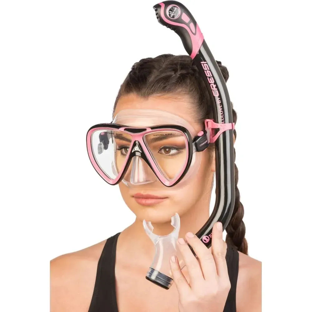 Open Box Cressi Ikarus Mask with Orion Semi-Dry Snorkel Combo - Clear-Black/Pink