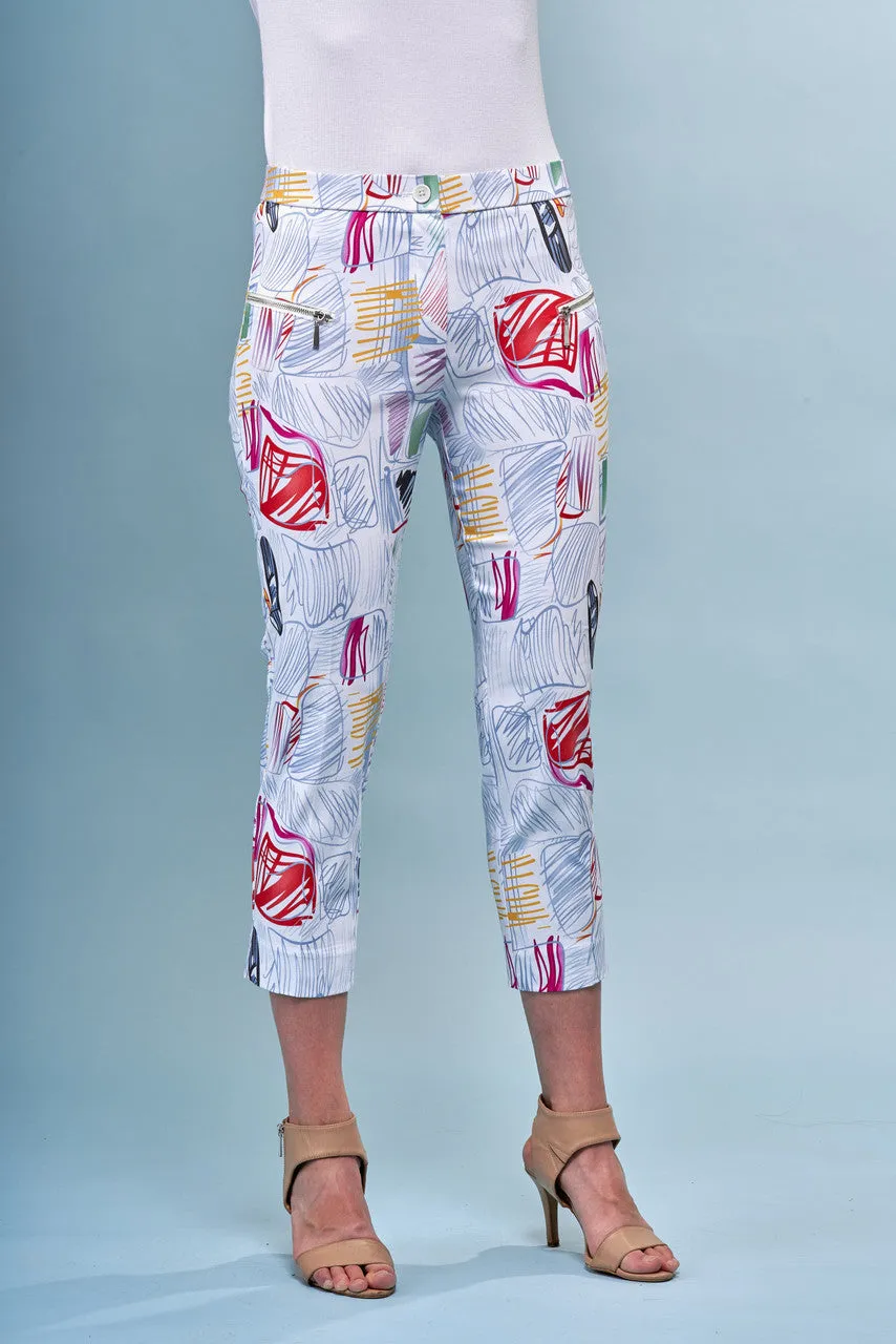 Printed Slanted Zip Detail Capris