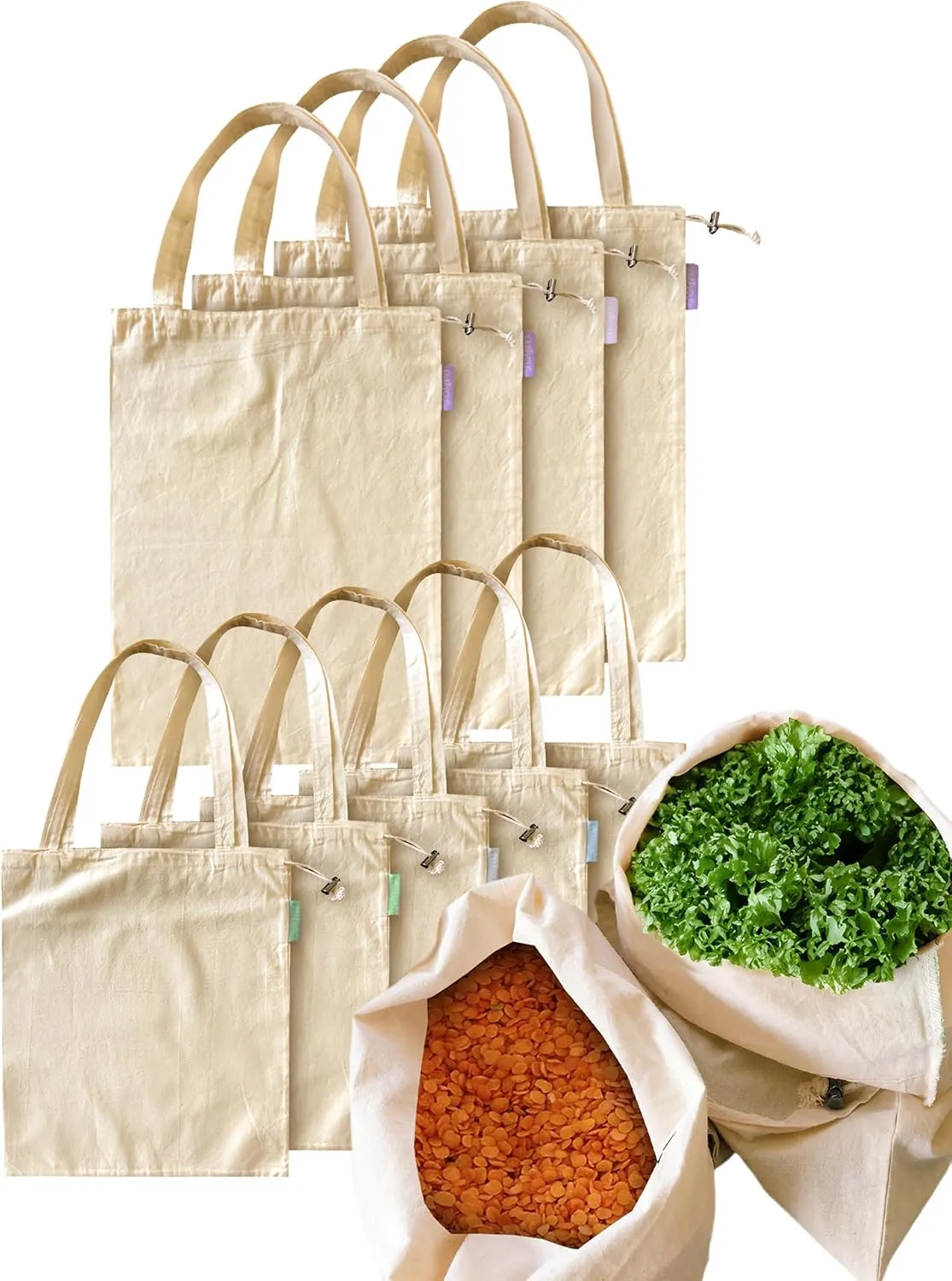 Reusable Produce Bags, Various Sizes, Farmers Market Bags, Washable Shopping Bags