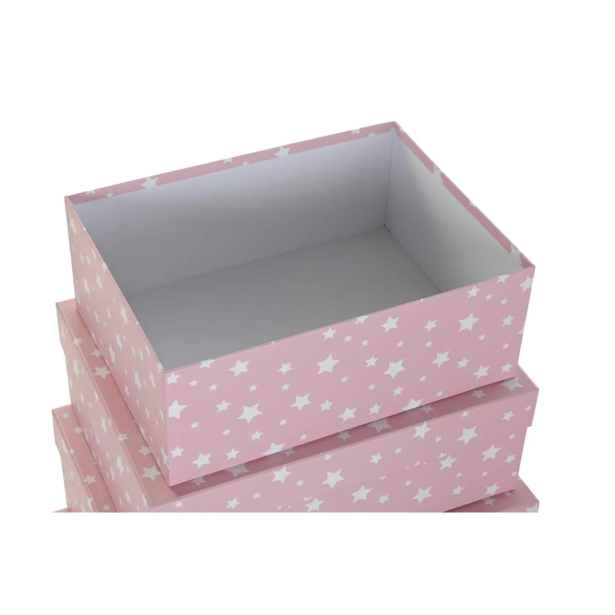 Set of Stackable Organising Boxes DKD Home Decor White Children's Light Pink Cardboard (43,5 x 33,5 x 15,5 cm)