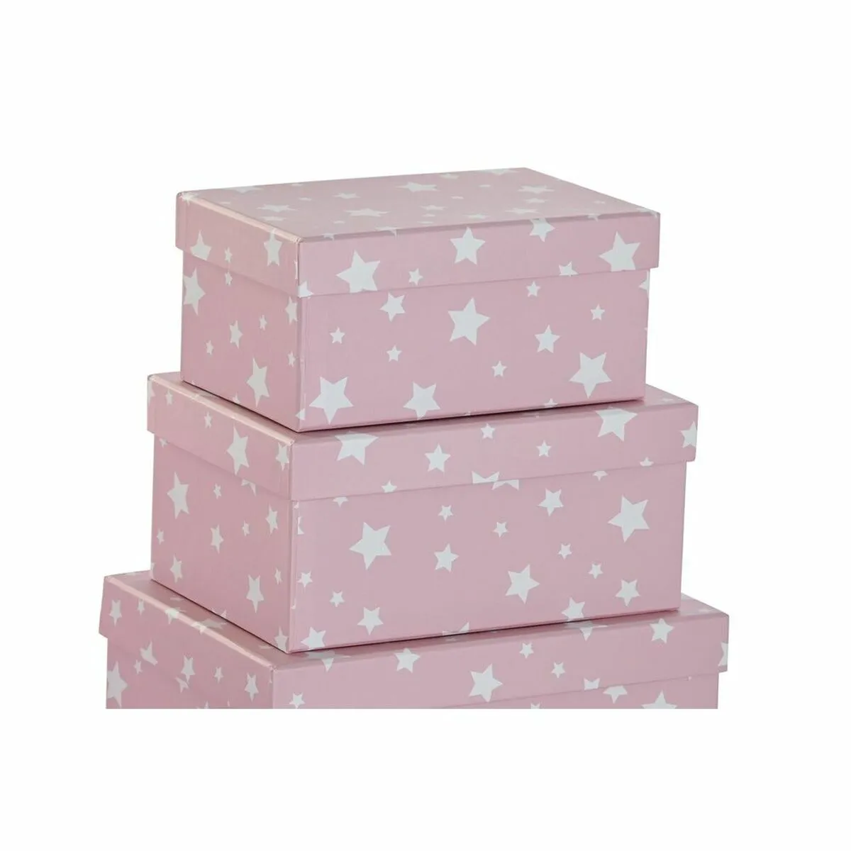 Set of Stackable Organising Boxes DKD Home Decor White Children's Light Pink Cardboard (43,5 x 33,5 x 15,5 cm)