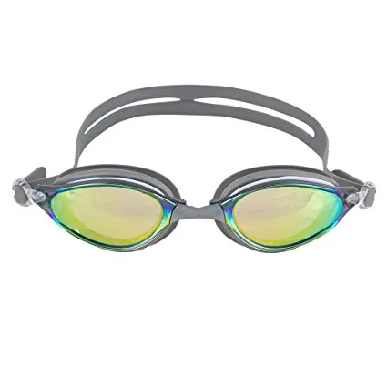 Swimming Goggles - Anti Leak Mirrored Lenses With UV Protection - Ear Plugs & Case Included - One Size Fits All - By Splaqua