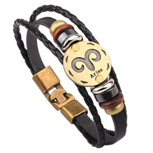 Twelve constellations bracelet  Bracelet Fashion Jewelry Leather Bracelet Personality Bracelet wristband