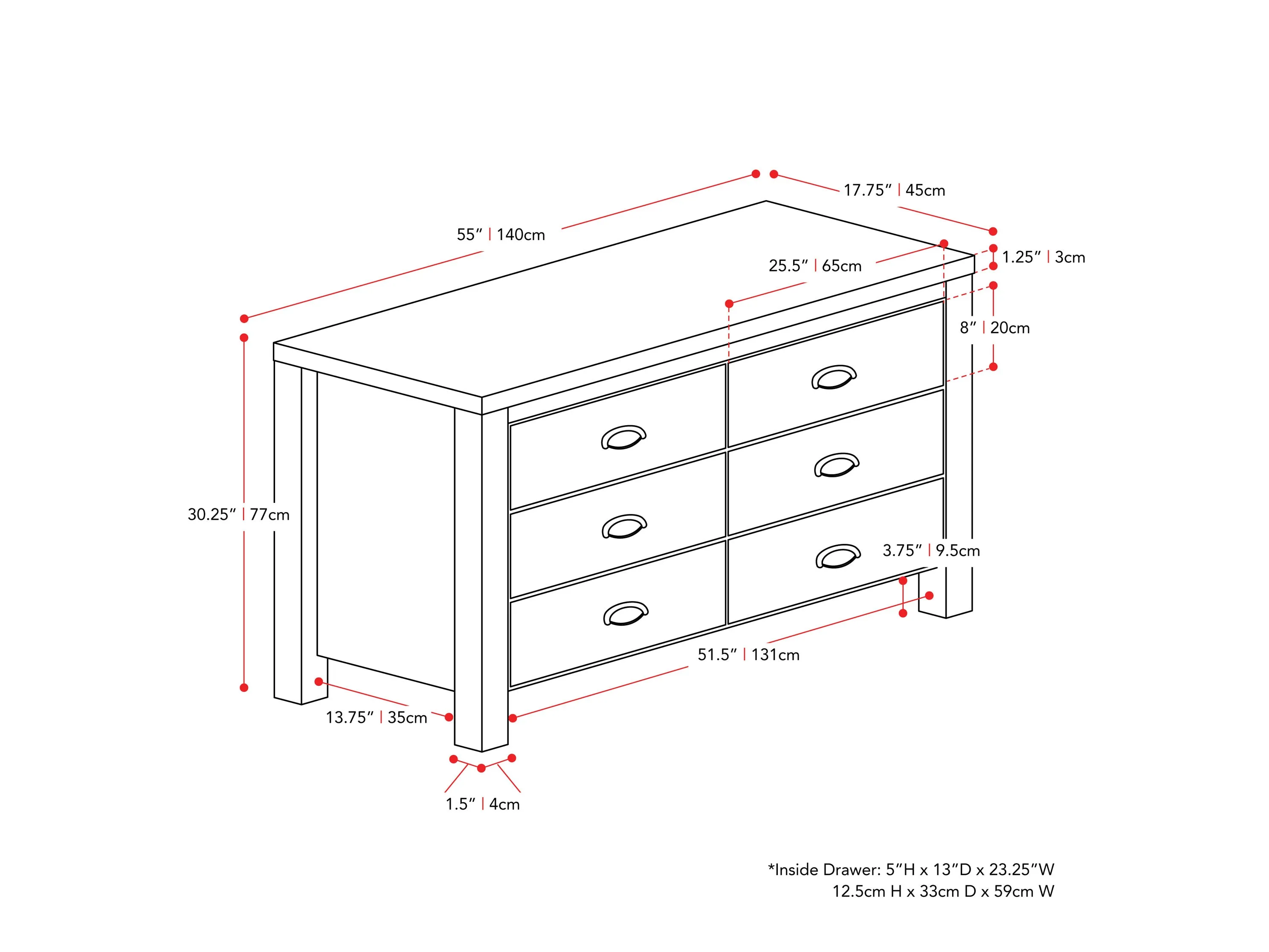 White 6 Drawer Dresser